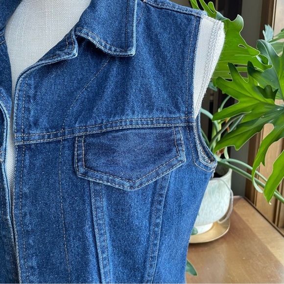 Vintage Blue Medium Wash Denim Western Cotton Open Front Vest size Medium - Picture 11 of 12